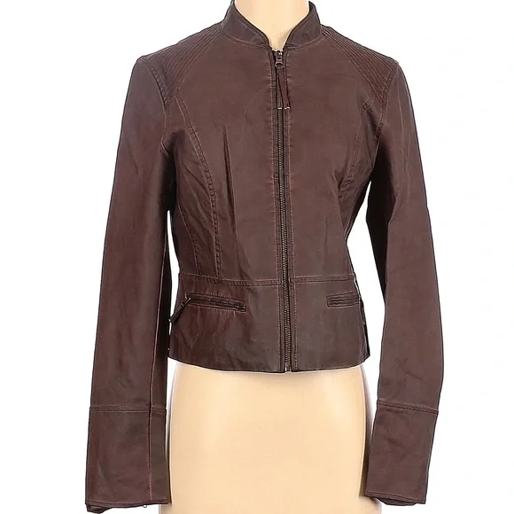 HEI HEI Anthropologie Dara Vegan Leather Moto Jacket Chocolate Brown - Picture 4 of 16